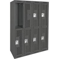 Clean Line Lockers, 2 -tier, Bank of 4, 48" x 15" x 72", Steel, Charcoal, Rivet (Assembled), Perforated Pronet Distribution