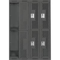 Clean Line Lockers, 2 -tier, Bank of 4, 48" x 15" x 72", Steel, Charcoal, Rivet (Assembled), Perforated Pronet Distribution