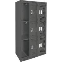 Casiers Clean Line, 3 niveaux, Bloc de 3, 36" x 12" x 72", Acier, Charbon, Rivet (assembl&eacute;), Perfor&eacute; Pronet Distribution