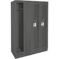 Clean Line Lockers, Bank of 4, 48" x 12" x 76", Steel, Charcoal, Rivet (Assembled), Perforated Pronet Distribution