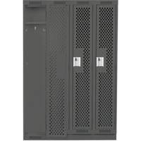 Clean Line Lockers, Bank of 4, 48" x 12" x 76", Steel, Charcoal, Rivet (Assembled), Perforated Pronet Distribution