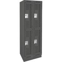 Clean Line Lockers, 2 -tier, Bank of 2, 24" x 15" x 76", Steel, Charcoal, Rivet (Assembled), Perforated Pronet Distribution