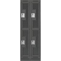 Clean Line Lockers, 2 -tier, Bank of 2, 24" x 15" x 76", Steel, Charcoal, Rivet (Assembled), Perforated Pronet Distribution