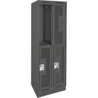 Clean Line Lockers, 2 -tier, Bank of 2, 24" x 15" x 76", Steel, Charcoal, Rivet (Assembled), Perforated Pronet Distribution