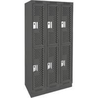 Clean Line Lockers, 2 -tier, Bank of 3, 36" x 15" x 76", Steel, Charcoal, Rivet (Assembled), Perforated Pronet Distribution