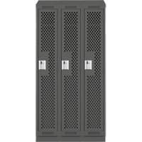 Clean Line Lockers, Bank of 3, 36" x 18" x 82", Steel, Charcoal, Rivet (Assembled), Perforated Pronet Distribution