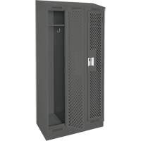 Clean Line Lockers, Bank of 3, 36" x 18" x 82", Steel, Charcoal, Rivet (Assembled), Perforated Pronet Distribution