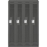 Clean Line Lockers, Bank of 4, 48" x 18" x 82", Steel, Charcoal, Rivet (Assembled), Perforated Pronet Distribution