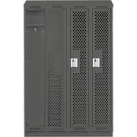 Clean Line Lockers, Bank of 4, 48" x 18" x 82", Steel, Charcoal, Rivet (Assembled), Perforated Pronet Distribution