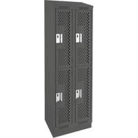 Clean Line Lockers, 2 -tier, Bank of 2, 24" x 18" x 82", Steel, Charcoal, Rivet (Assembled), Perforated Pronet Distribution