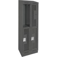 Clean Line Lockers, 2 -tier, Bank of 2, 24" x 18" x 82", Steel, Charcoal, Rivet (Assembled), Perforated Pronet Distribution