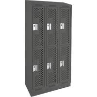 Clean Line Lockers, 2 -tier, Bank of 3, 36" x 18" x 82", Steel, Charcoal, Rivet (Assembled), Perforated Pronet Distribution