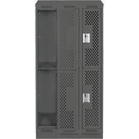Clean Line Lockers, 2 -tier, Bank of 3, 36" x 18" x 82", Steel, Charcoal, Rivet (Assembled), Perforated Pronet Distribution
