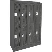 Clean Line Lockers, 2 -tier, Bank of 4, 48" x 18" x 82", Steel, Charcoal, Rivet (Assembled), Perforated Pronet Distribution