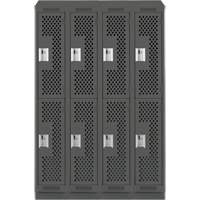 Clean Line Lockers, 2 -tier, Bank of 4, 48" x 18" x 82", Steel, Charcoal, Rivet (Assembled), Perforated Pronet Distribution
