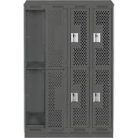 Clean Line Lockers, 2 -tier, Bank of 4, 48" x 18" x 82", Steel, Charcoal, Rivet (Assembled), Perforated Pronet Distribution