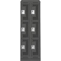 Clean Line Lockers, 3 -tier, Bank of 2, 24" x 12" x 82", Steel, Charcoal, Rivet (Assembled), Perforated Pronet Distribution