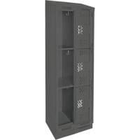 Clean Line Lockers, 3 -tier, Bank of 2, 24" x 12" x 82", Steel, Charcoal, Rivet (Assembled), Perforated Pronet Distribution