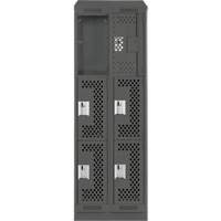 Clean Line Lockers, 3 -tier, Bank of 2, 24" x 12" x 82", Steel, Charcoal, Rivet (Assembled), Perforated Pronet Distribution