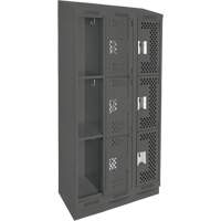Clean Line Lockers, 3 -tier, Bank of 3, 36" x 12" x 82", Steel, Charcoal, Rivet (Assembled), Perforated Pronet Distribution