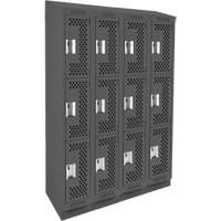 Clean Line Lockers, 3 -tier, Bank of 4, 48" x 12" x 82", Steel, Charcoal, Rivet (Assembled), Perforated Pronet Distribution