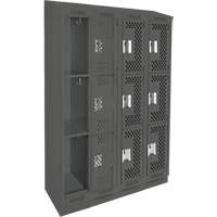Clean Line Lockers, 3 -tier, Bank of 4, 48" x 12" x 82", Steel, Charcoal, Rivet (Assembled), Perforated Pronet Distribution