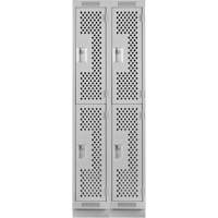 Clean Line Lockers, 2 -tier, Bank of 2, 24" x 15" x 76", Steel, Grey, Rivet (Assembled), Perforated Pronet Distribution