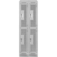 Clean Line Lockers, 2 -tier, Bank of 2, 24" x 12" x 82", Steel, Grey, Rivet (Assembled), Perforated Pronet Distribution
