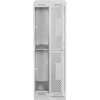 Clean Line Lockers, 2 -tier, Bank of 2, 24" x 12" x 82", Steel, Grey, Rivet (Assembled), Perforated Pronet Distribution