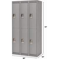 Lockers, 2 -tier, Bank of 3, 36" x 18" x 72", Steel, Grey, Knocked Down Pronet Distribution