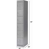 Lockers, 6 -tier, 12" x 18" x 72", Steel, Grey, Knocked Down Pronet Distribution