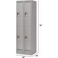 Lockers, 2 -tier, Bank of 2, 24" x 18" x 76", Steel, Grey, Knocked Down Pronet Distribution