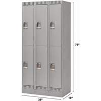 Lockers, 2 -tier, Bank of 3, 36" x 18" x 76", Steel, Grey, Knocked Down Pronet Distribution