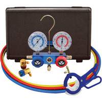 Automotive R134A 2-Way Manifold Gauge Set with 3-In-1 Side Mount Can Tap Valve Pronet Distribution