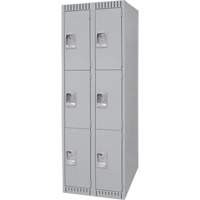 Lockers, 3 -tier, Bank of 2, 24" x 18" x 72", Steel, Grey, Knocked Down Pronet Distribution