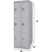 Lockers, 3 -tier, Bank of 2, 24" x 18" x 72", Steel, Grey, Knocked Down Pronet Distribution