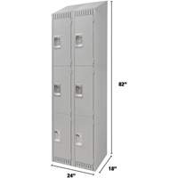 Lockers, 3 -tier, Bank of 2, 24" x 18" x 82", Steel, Grey, Knocked Down Pronet Distribution