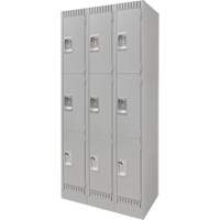 Lockers, 3 -tier, Bank of 3, 36" x 18" x 76", Steel, Grey, Knocked Down Pronet Distribution