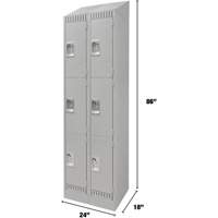 Lockers, 3 -tier, Bank of 2, 24" x 18" x 86", Steel, Grey, Knocked Down Pronet Distribution