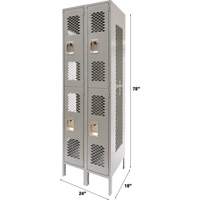 Casiers ventil&eacute;s, 2 niveaux, Bloc de 2, 24" x 18" x 78", Acier, Gris, D&eacute;mont&eacute;, Perfor&eacute; Pronet Distribution