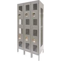 Casiers ventil&eacute;s, 2 niveaux, Bloc de 3, 36" x 18" x 78", Acier, Gris, D&eacute;mont&eacute;, Perfor&eacute; Pronet Distribution
