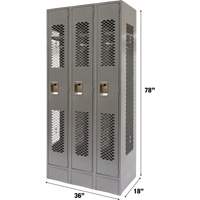 Casiers ventil&eacute;s, Bloc de 3, 36" x 18" x 78", Acier, Gris, D&eacute;mont&eacute;, Perfor&eacute; Pronet Distribution