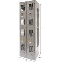 Casiers ventil&eacute;s, 2 niveaux, Bloc de 2, 24" x 18" x 78", Acier, Gris, D&eacute;mont&eacute;, Perfor&eacute; Pronet Distribution