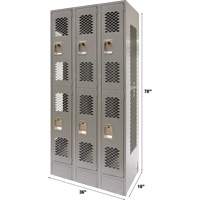 Casiers ventil&eacute;s, 2 niveaux, Bloc de 3, 36" x 18" x 78", Acier, Gris, D&eacute;mont&eacute;, Perfor&eacute; Pronet Distribution
