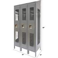Casiers ventil&eacute;s, Bloc de 3, 36" x 18" x 88", Acier, Gris, D&eacute;mont&eacute;, Perfor&eacute; Pronet Distribution