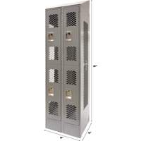 Casiers ventil&eacute;s, 2 niveaux, Bloc de 2, 24" x 18" x 88", Acier, Gris, D&eacute;mont&eacute;, Perfor&eacute; Pronet Distribution