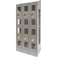 Casiers ventil&eacute;s, 2 niveaux, Bloc de 3, 36" x 18" x 88", Acier, Gris, D&eacute;mont&eacute;, Perfor&eacute; Pronet Distribution