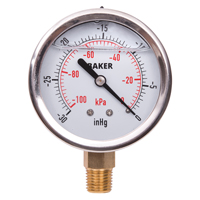 Manom&egrave;tres,  2-1/2", 30" Hg-0" Vac, Fixation inf&eacute;rieure, Analogique rempli de liquide Pronet Distribution