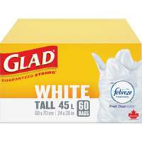 Sacs &agrave; ordures hauts 45 L avec Febreze, R&eacute;gulier, 24" la x 28" lo, Blanc Pronet Distribution