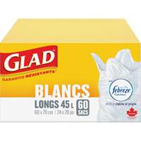 Sacs &agrave; ordures hauts 45 L avec Febreze, R&eacute;gulier, 24" la x 28" lo, Blanc Pronet Distribution